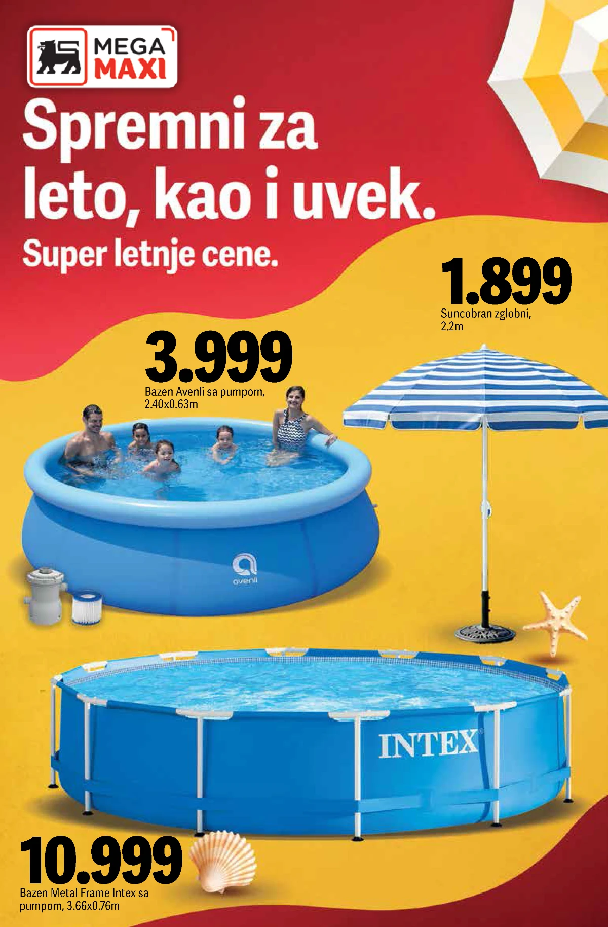 Mega Maxi letnje cene 2026 – bazeni, suncobrani i oprema za leto