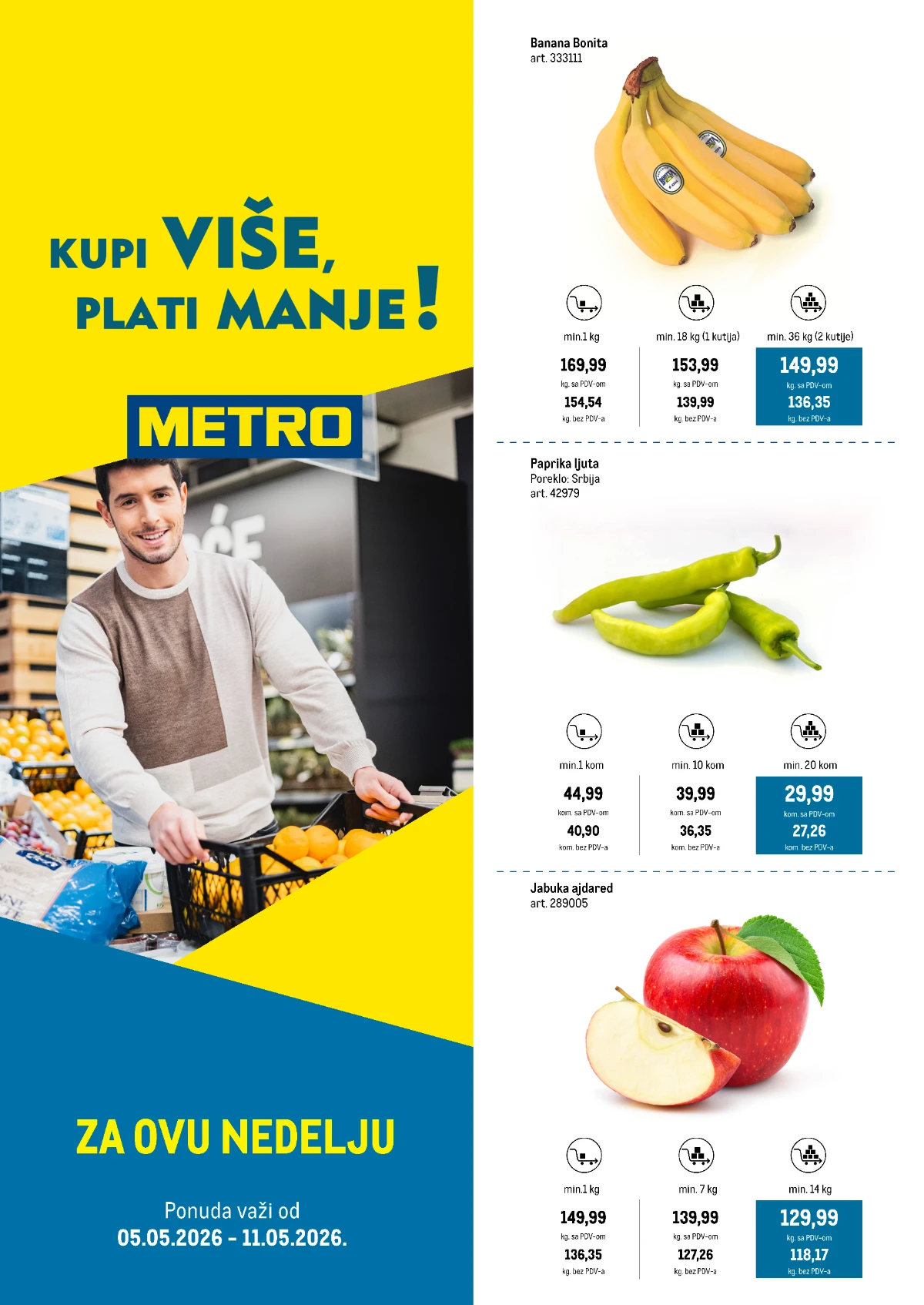 METRO katalog akcija kupi više plati manje do 11.05.2026 – banane već od 149,99/kg i količinski popusti na voće i povrće