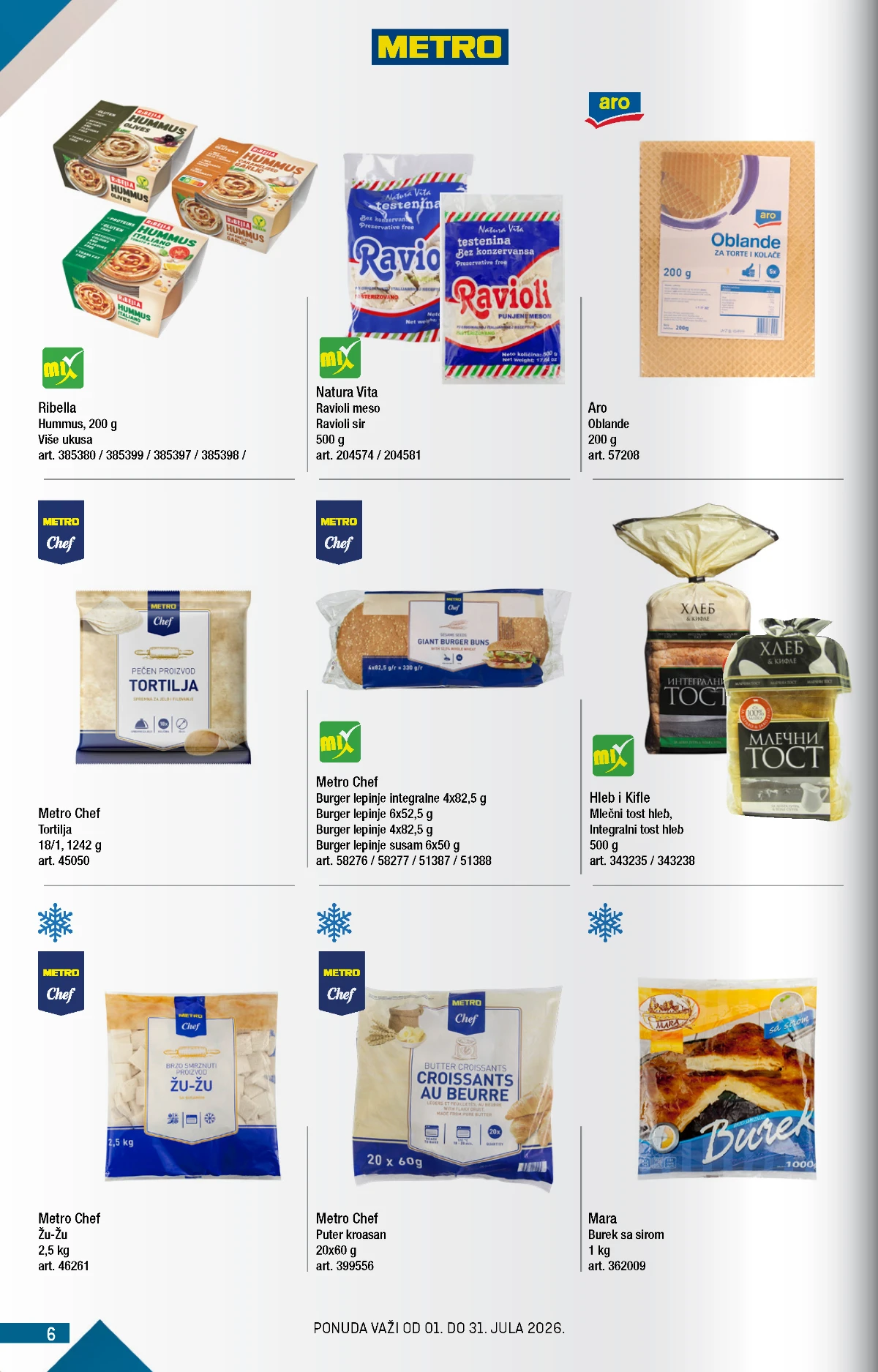 METRO Kupi više, plati manje – pekarski i zamrznuti program METRO katalog jul 2026 – tortilje, burger peciva, hleb i zamrznuti proizvodi