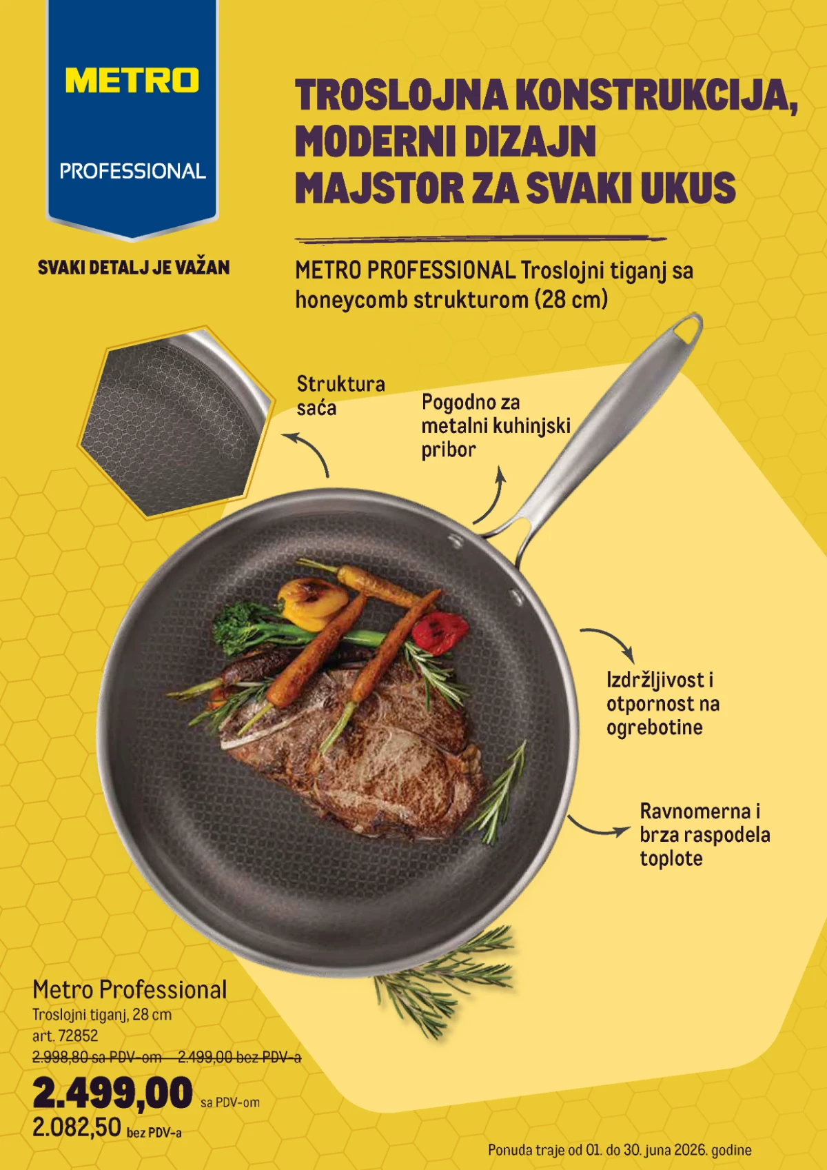 METRO Professional troslojni tiganj 28 cm sa honeycomb strukturom na akciji do 30.06.2026