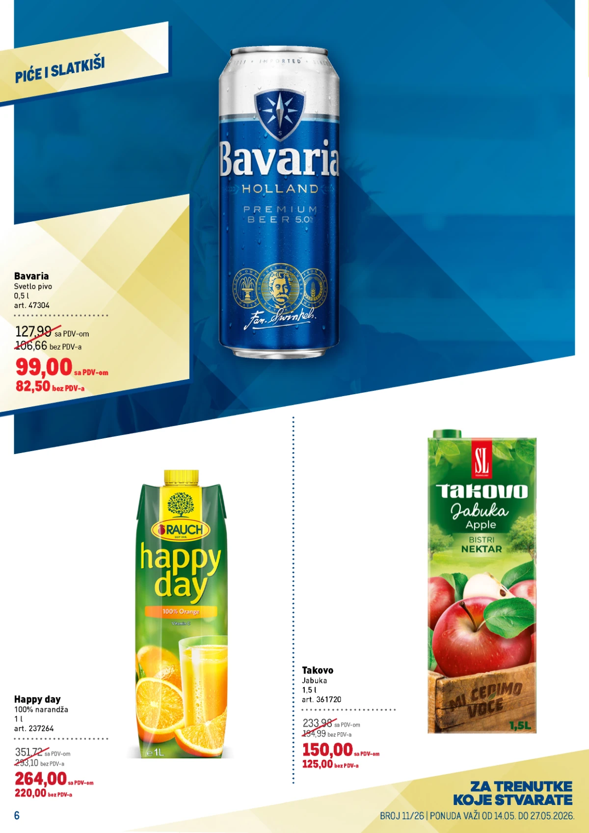 Metro katalog piće i slatkiši – Bavaria pivo, Happy Day i Takovo sok Metro katalog strana 6 – Bavaria pivo 99 din i Happy Day sok