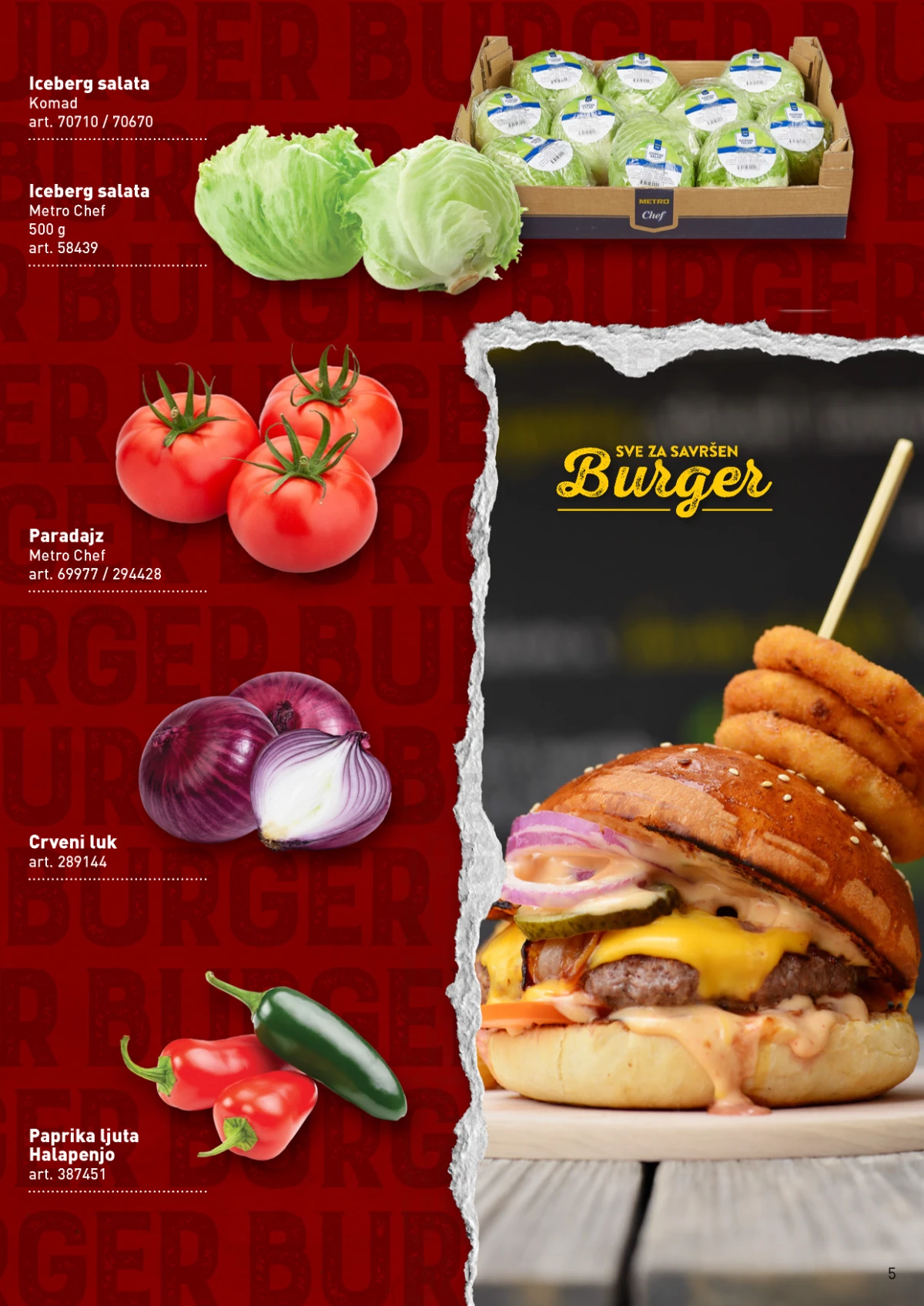 METRO burger katalog – iceberg salata, paradajz, crveni luk i jalapeno paprika