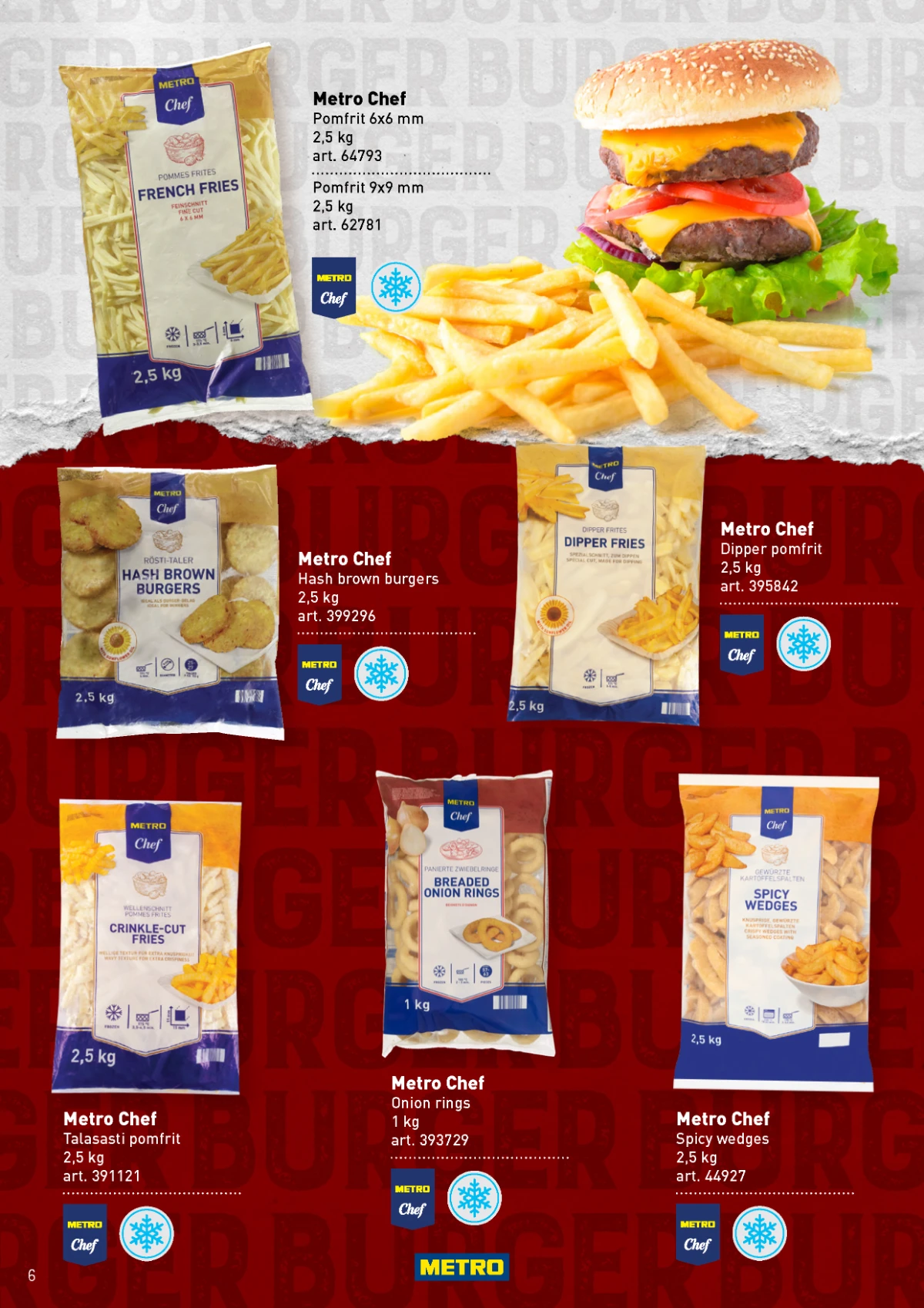 METRO burger katalog 2026 – pomfrit, onion rings i spicy wedges