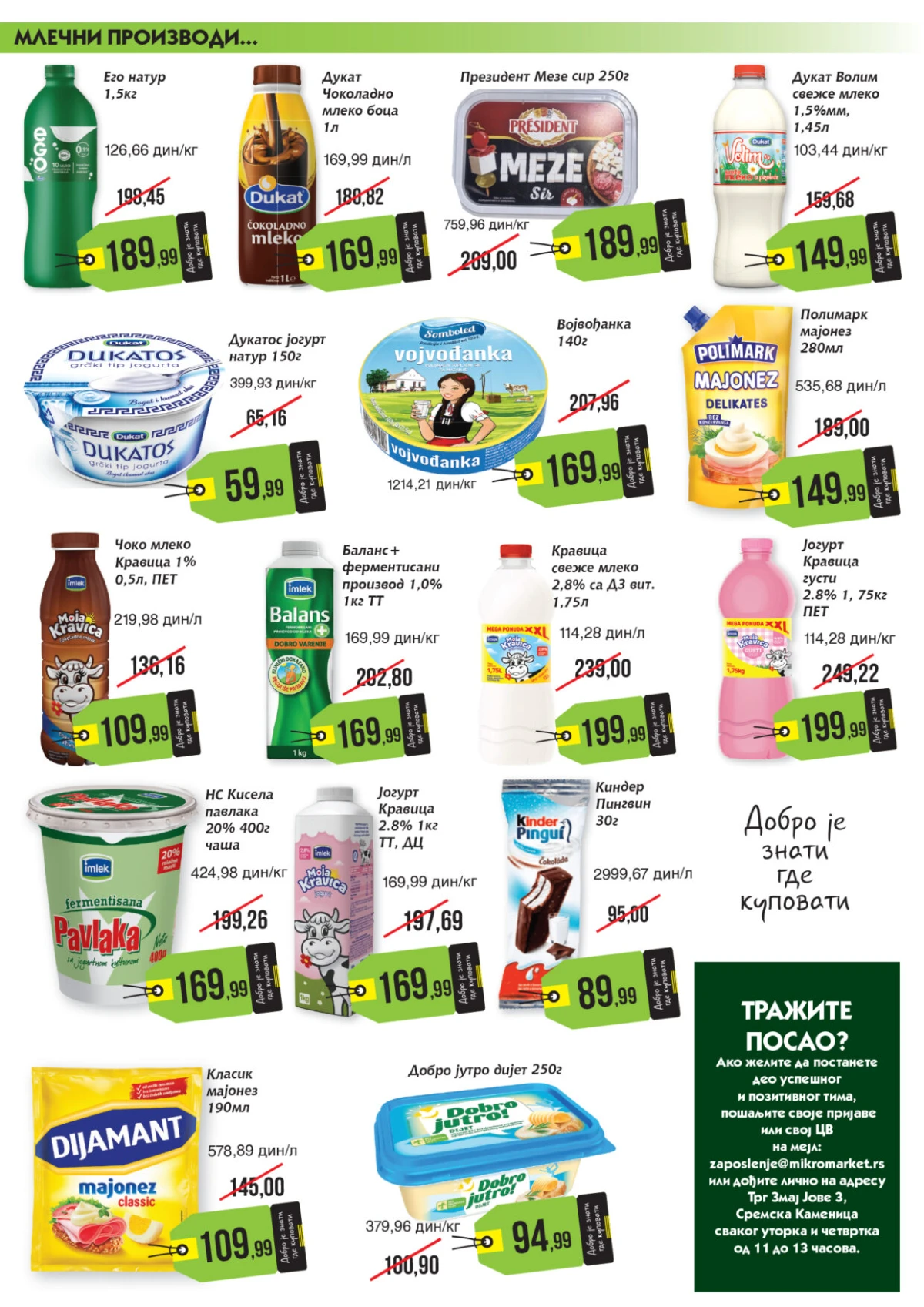 Mikromarket mlečni proizvodi na akciji – jogurt, mleko i sirevi po nižim cenama