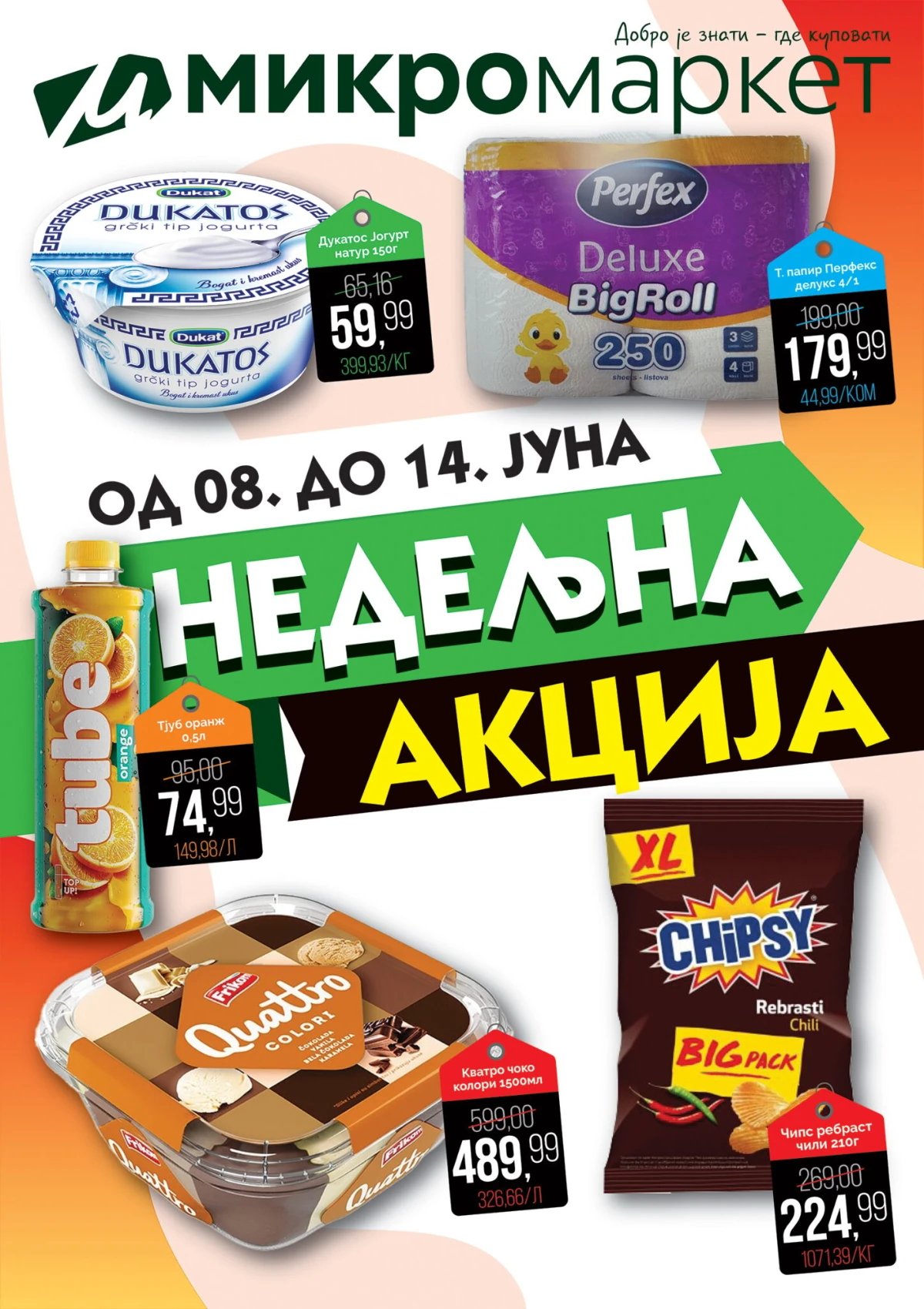 Mikromarket akcija do 40% popusta – Dukatos jogurt, Perfex papir, Tuborg Orange i Chipsy na sniženju do 14.06.2026