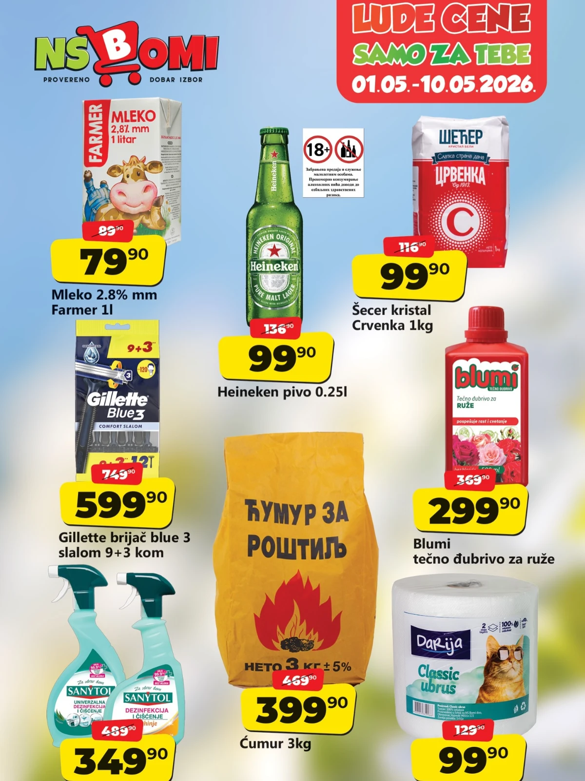 NS Bomi lude cene 01–10.05.2026 mleko 79.90 secer 99.90 cumur 399.90 katalog akcija
