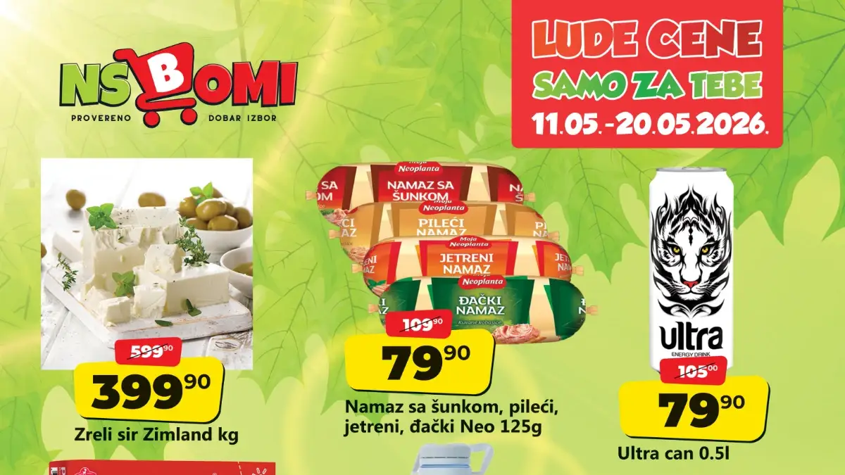 NS Bomi lude cene 11–20.05.2026 Plazma 599.90 din Jazak voda 129.90 din Sanytol 299.90 din akcija