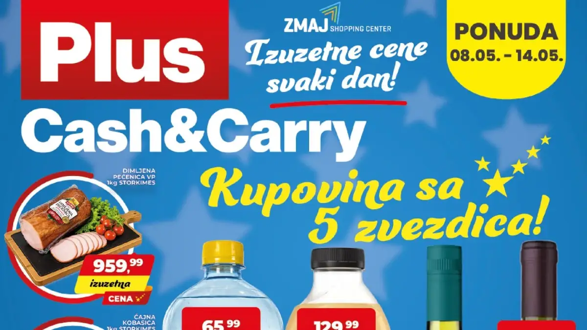 Plus Cash & Carry katalog akcija maj 2026 – Plazma 399,99 din, Vitella 65,99 din i vino na sniženju