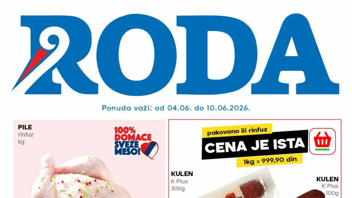 Roda katalog akcija 04.06–10.06.2026 – piletina, kulen, lubenica, kafa i sladoled na sniženju