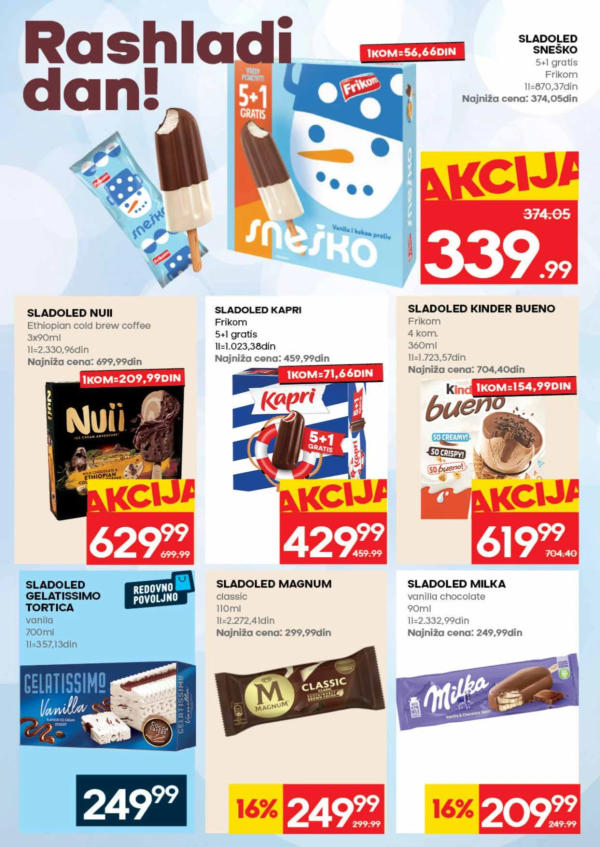 Roda katalog strana 12 – Frikom Sneško, Kapri, Magnum i Kinder Bueno sladoledi na akciji