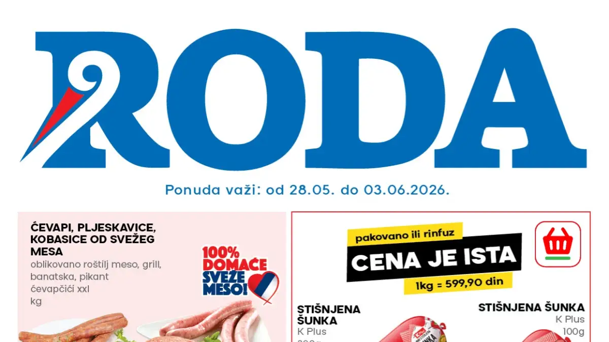 Roda katalog akcija 28.05–03.06.2026 – meso, šunka, lubenica, mleko i delikatesi na sniženju
