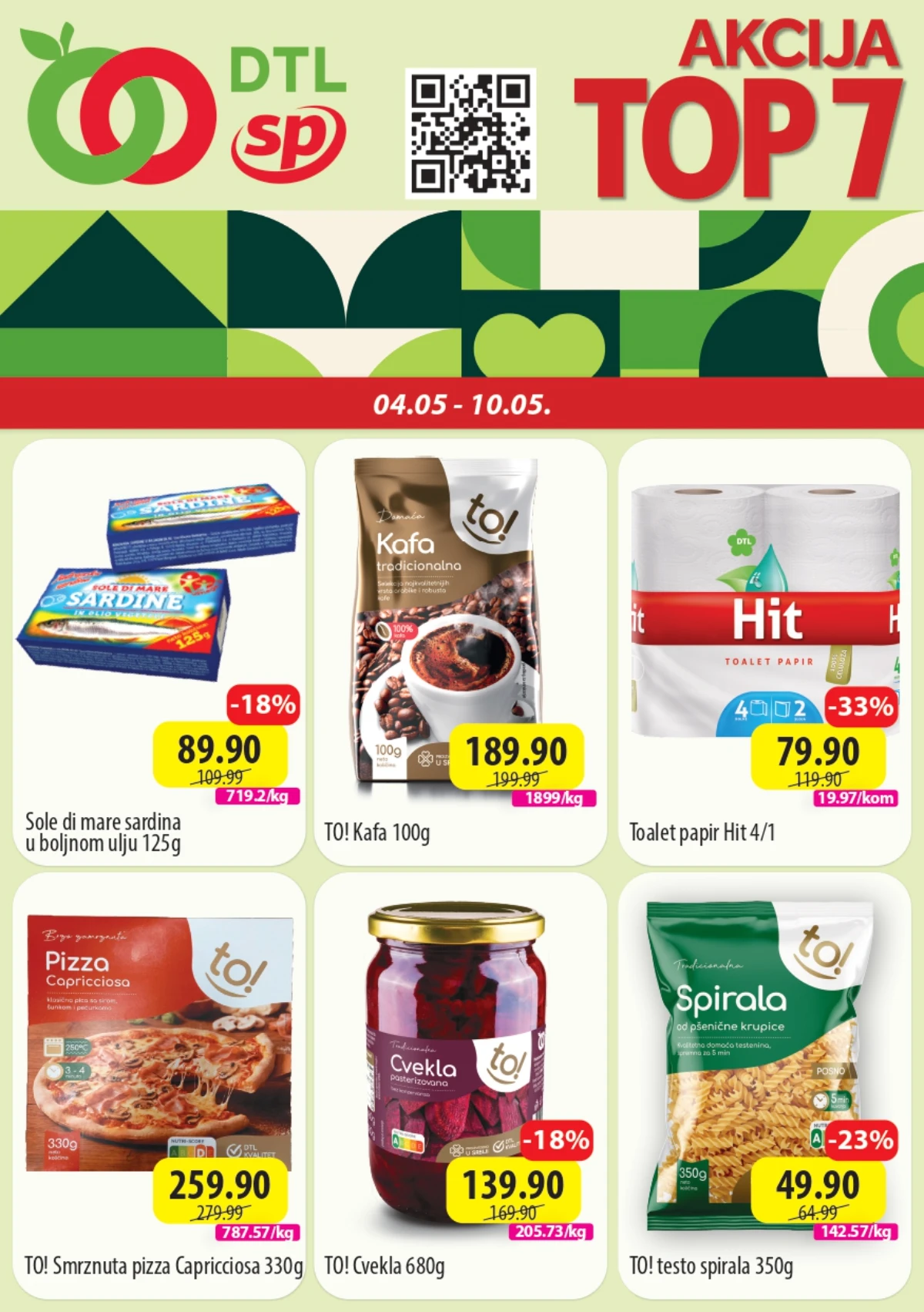 DTL SP marketi TOP 7 sniženja do 10.05.2026 kafa toalet papir sardine i ostali hit proizvodi
