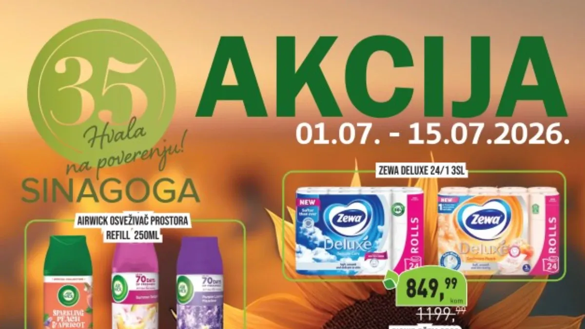 Sinagoga katalog do 15.07.2026 – prehrana, piće, kućna hemija i proizvodi za domaćinstvo na sniženju