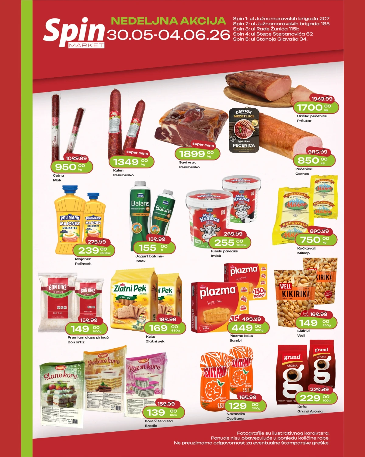 Spin Market nedeljna akcija do 04.06.2026 – pečenica, kulen, kačkavalj i mlečni proizvodi po akcijskim cenama