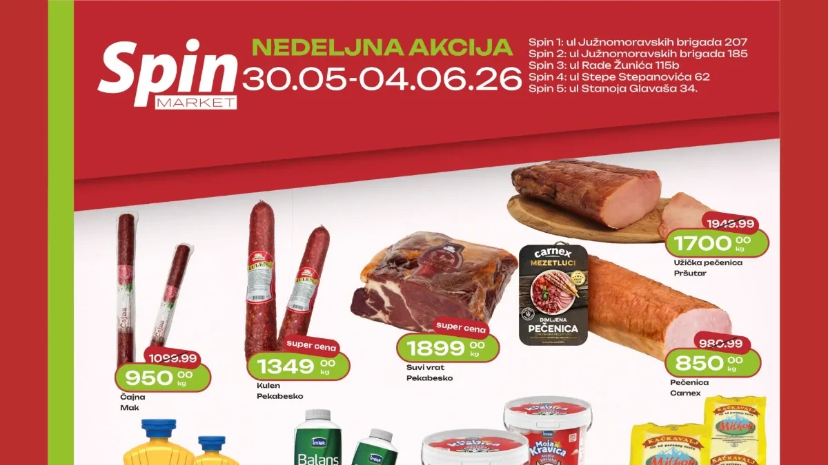 Spin Market akcija do 04.06.2026 – prehrana, suhomesnati proizvodi i kućne potrepštine po nižim cenama