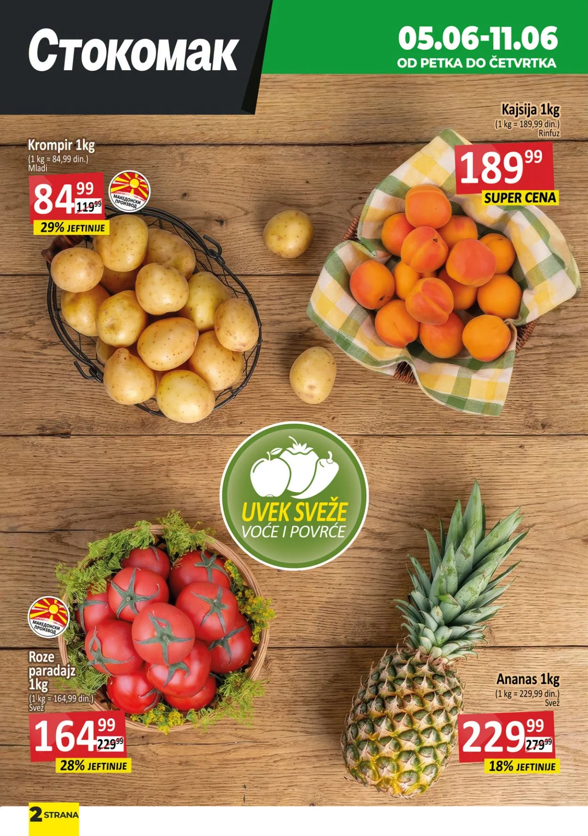 Stokomak voće i povrće akcija do 11.06.2026 – mladi krompir, kajsije, paradajz i ananas
