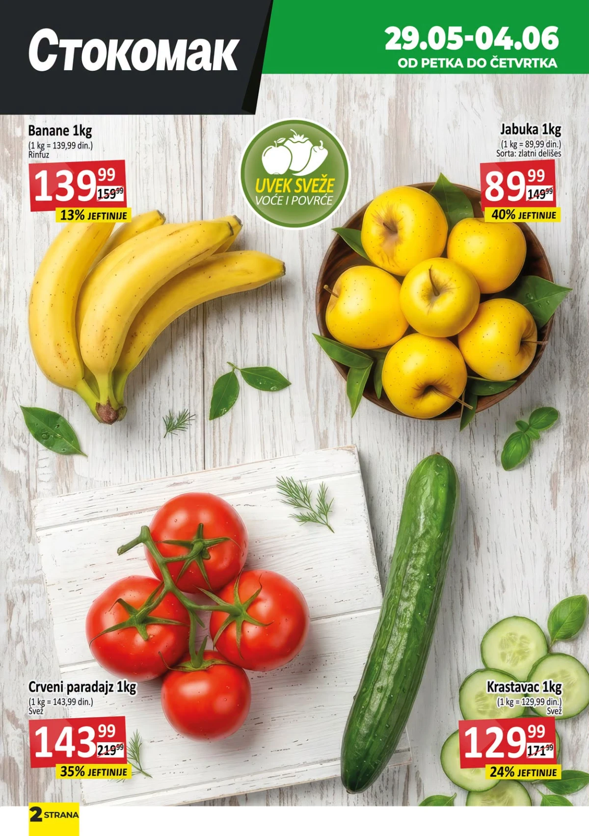 Stokomak akcija voće i povrće – banane, jabuke, paradajz i krastavac po akcijskim cenama do 04.06.2026