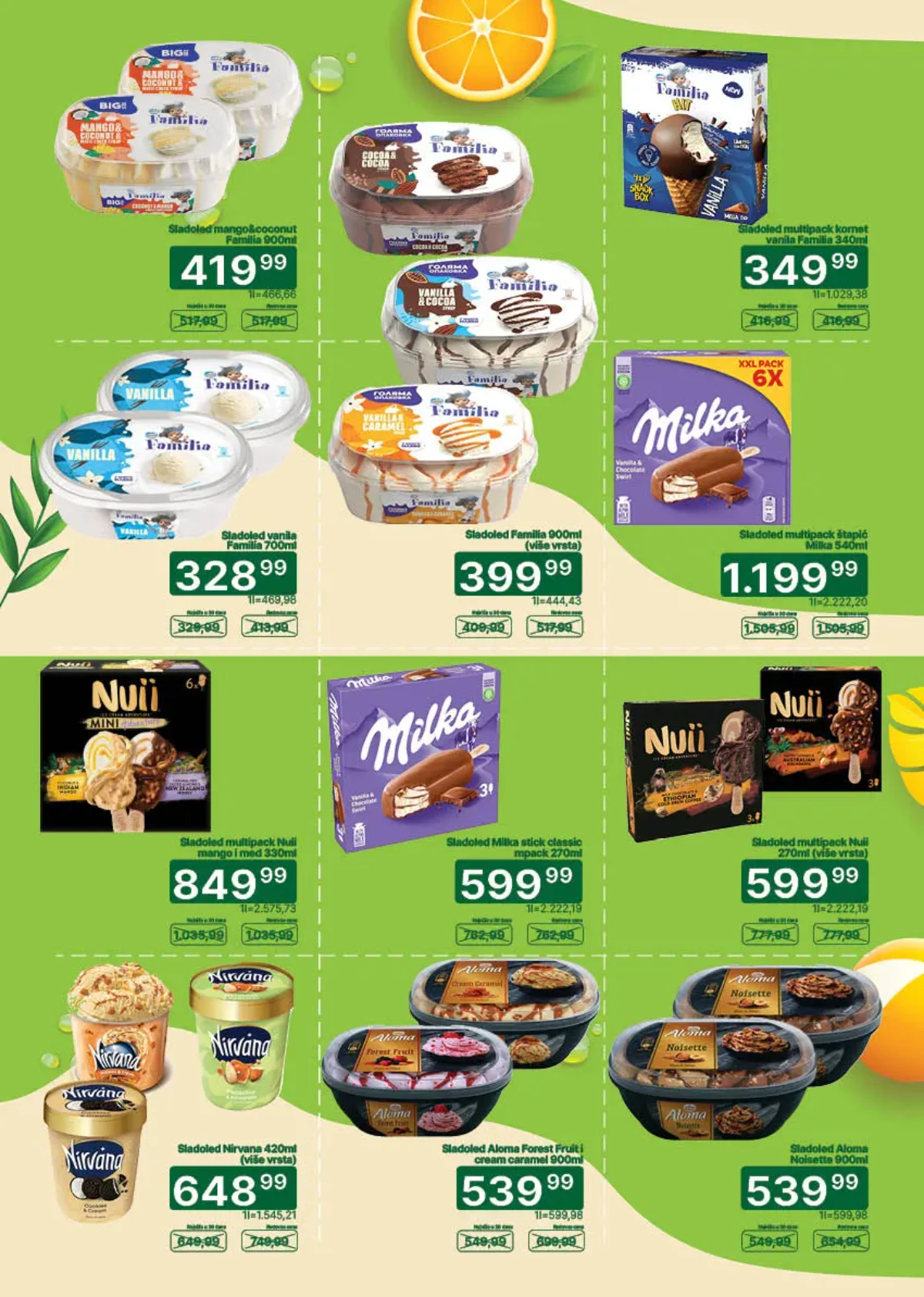 Familia, Milka, Nuii i Nirvana sladoledi po akcijskim cenama