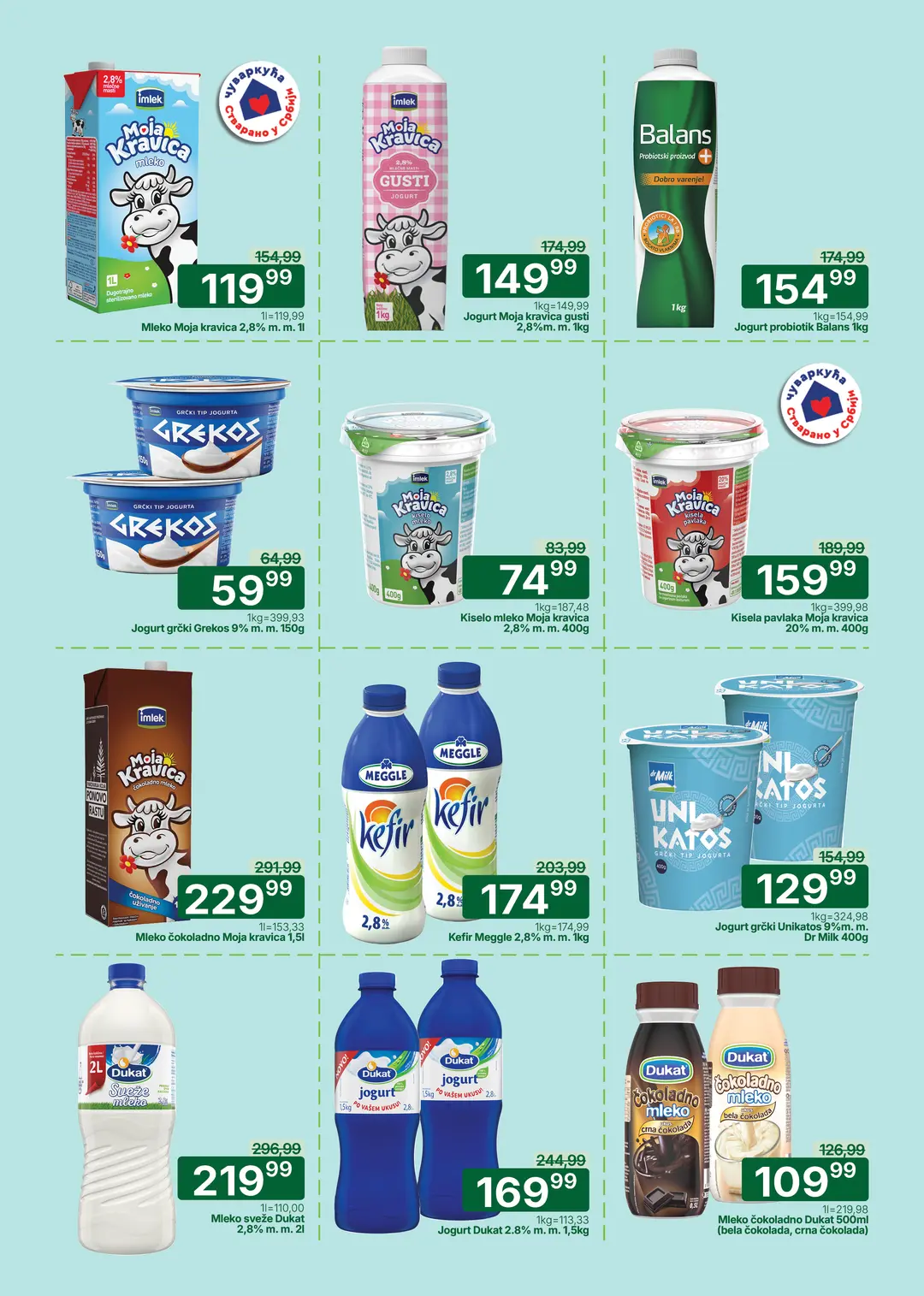 Univerexport katalog maj 2026 mleko Moja Kravica jogurt Balans kefir Meggle i Dukat proizvodi