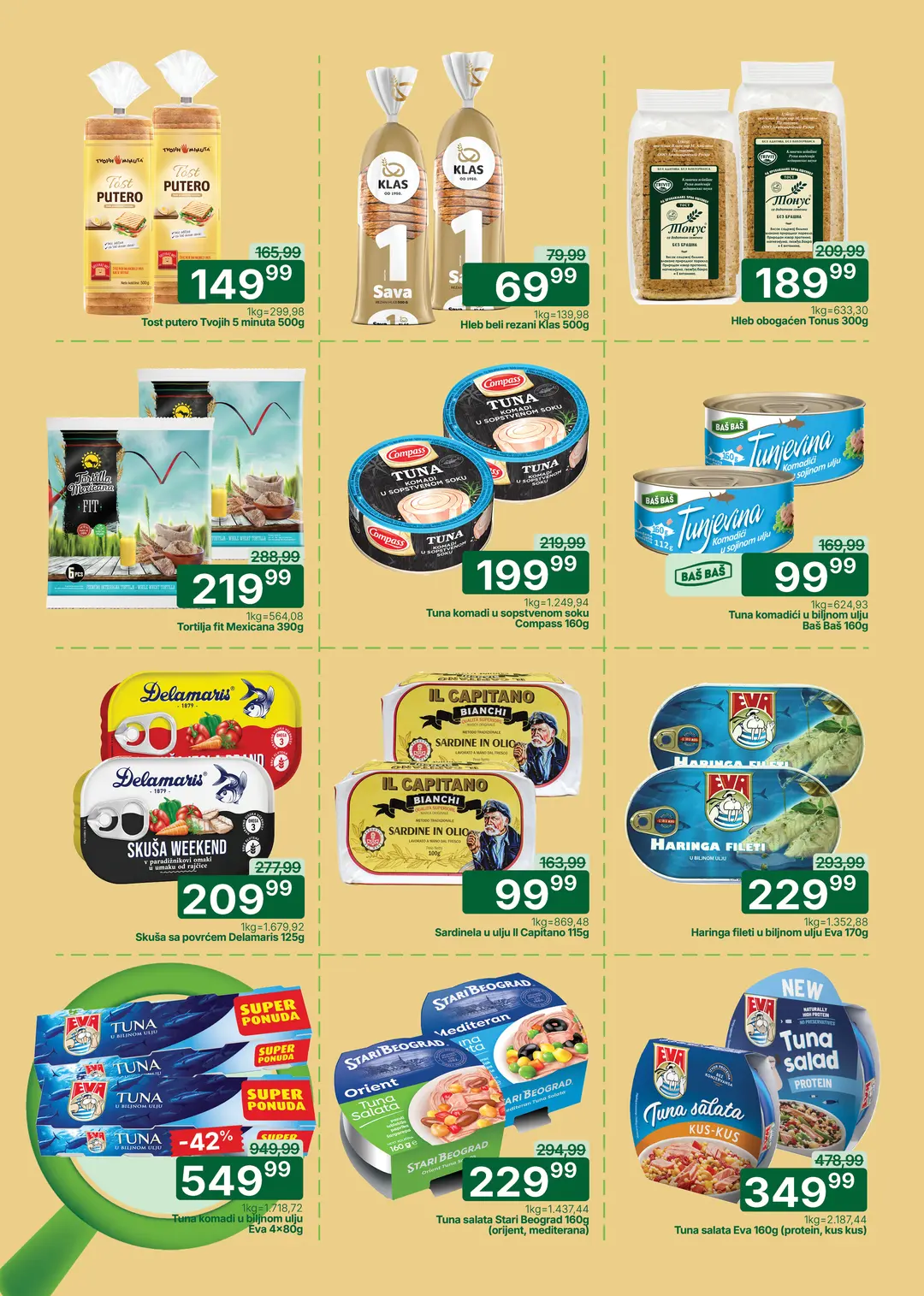 Univerexport akcija maj 2026 hleb tost tuna sardine tortilje i skuša po sniženim cenama