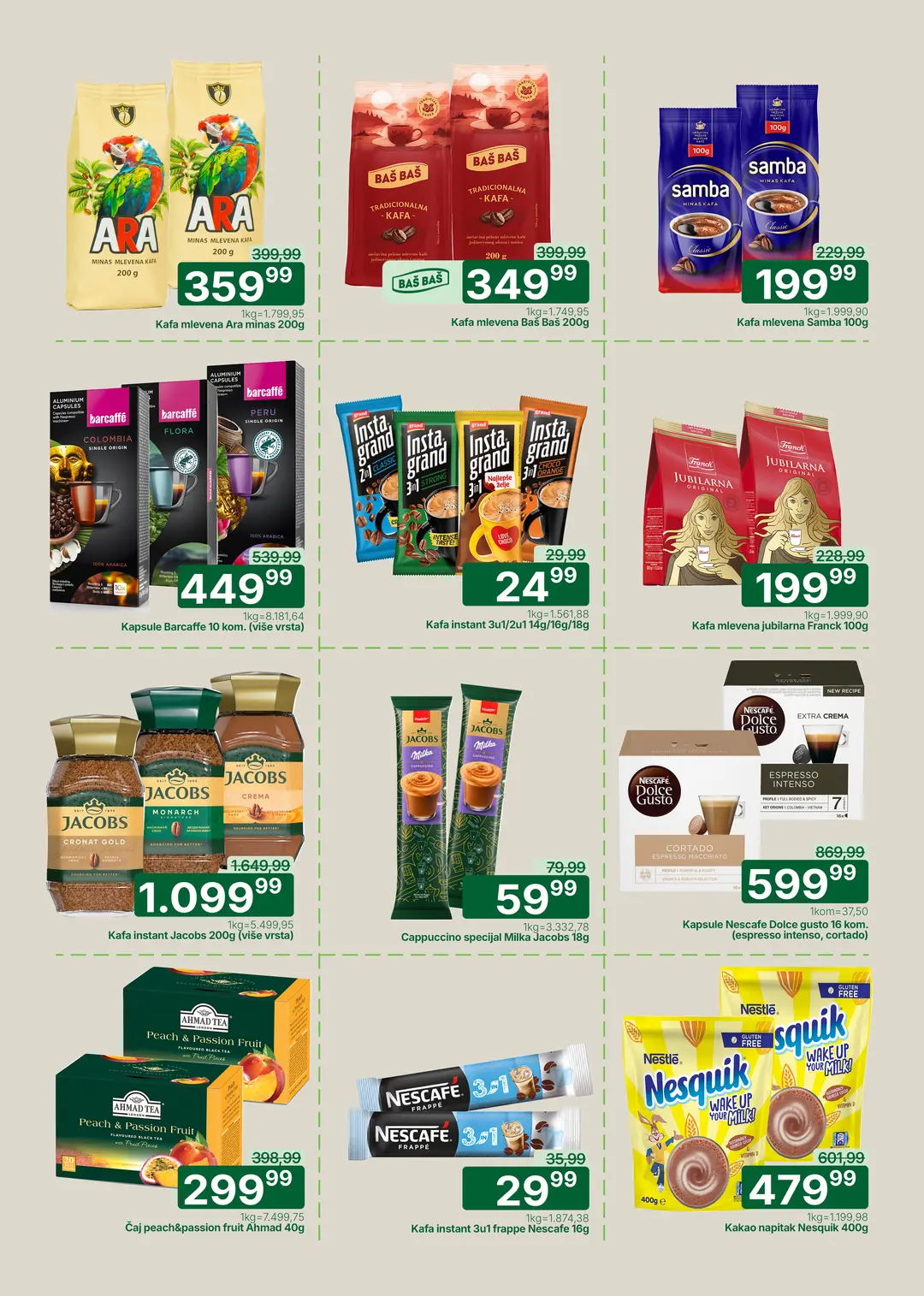 Univerexport katalog maj 2026 kafa Jacobs Ara Samba Baš Baš Franck kapsule čaj i Nesquik