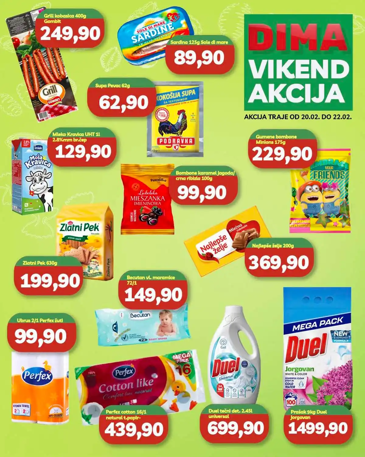 VP Dima vikend katalog – akcije na prehrambene proizvode i kućne potrepštine, važi do 22. februara 2026.
