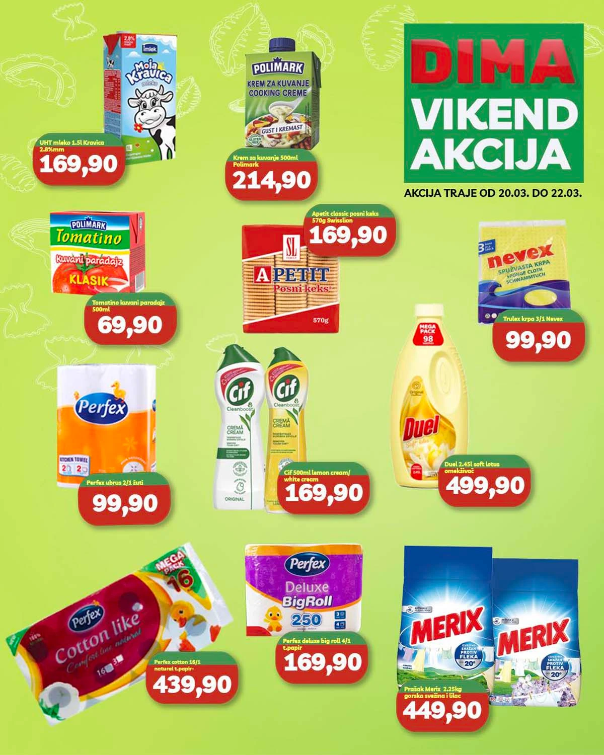 VP Dima vikend katalog – akcije na prehrambene proizvode i kućne potrepštine, važi do 22. marta 2026.