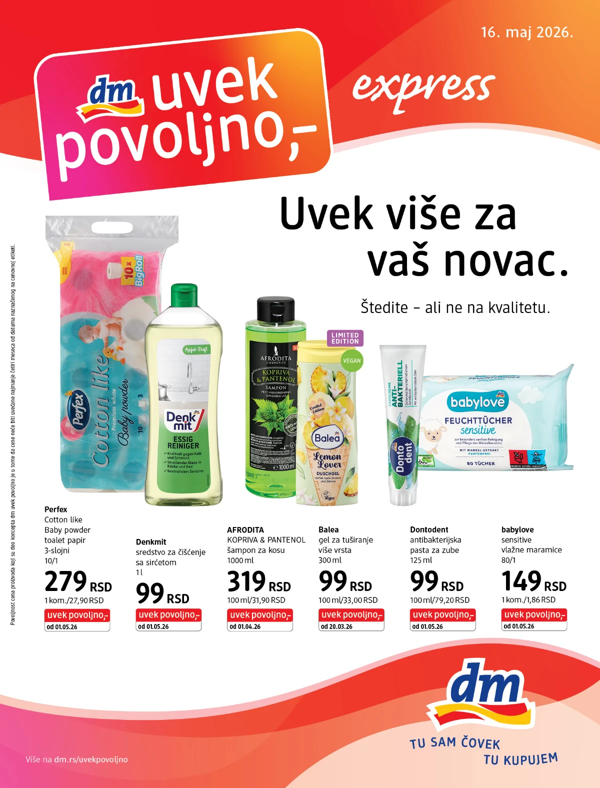 dm Uvek povoljno akcija maj 2026 – kozmetika, nega, higijena doma i baby proizvodi do 31.05.2026