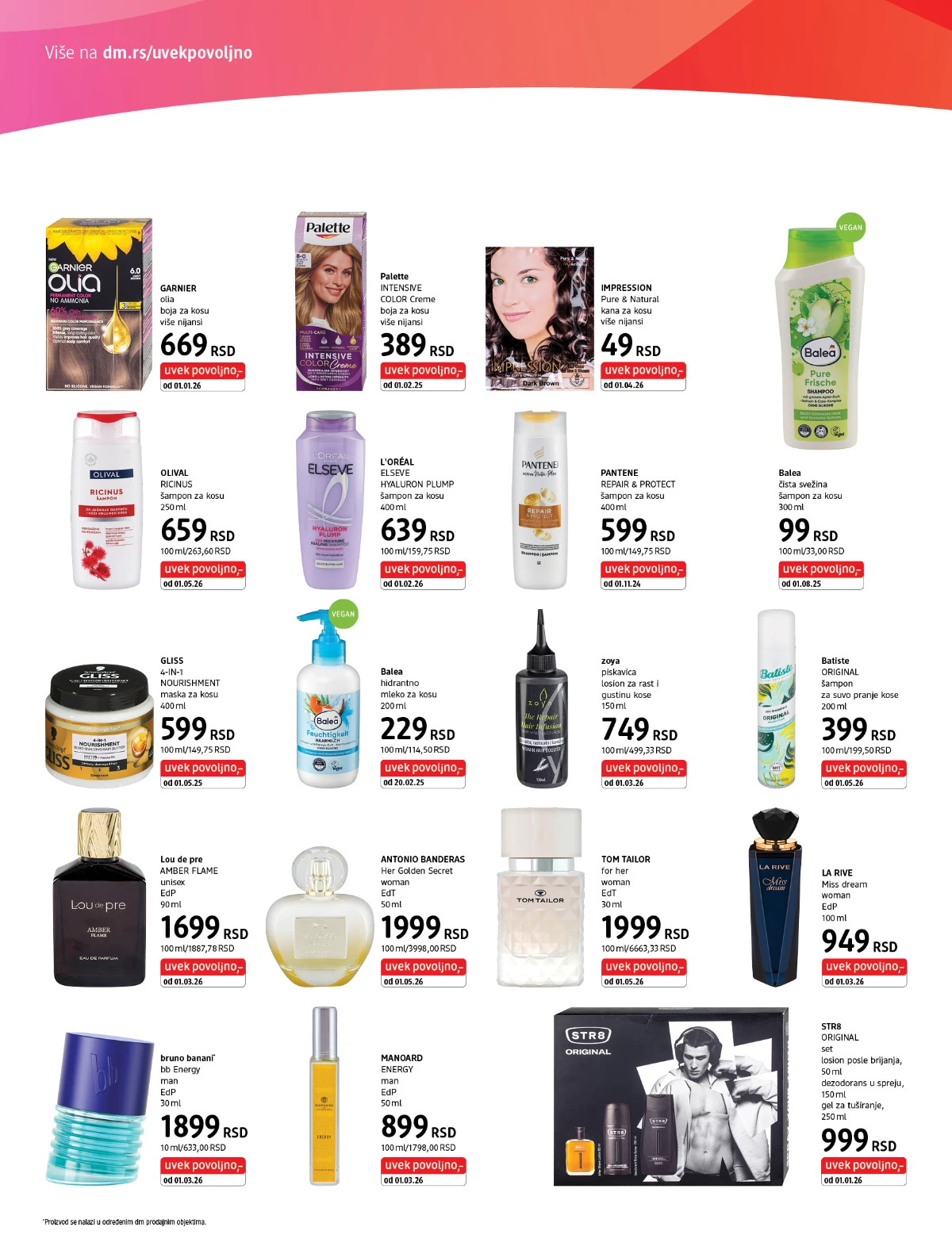 dm Uvek povoljno katalog strana 2 – šamponi, farbe za kosu, parfemi i nega kose do 31.05.2026