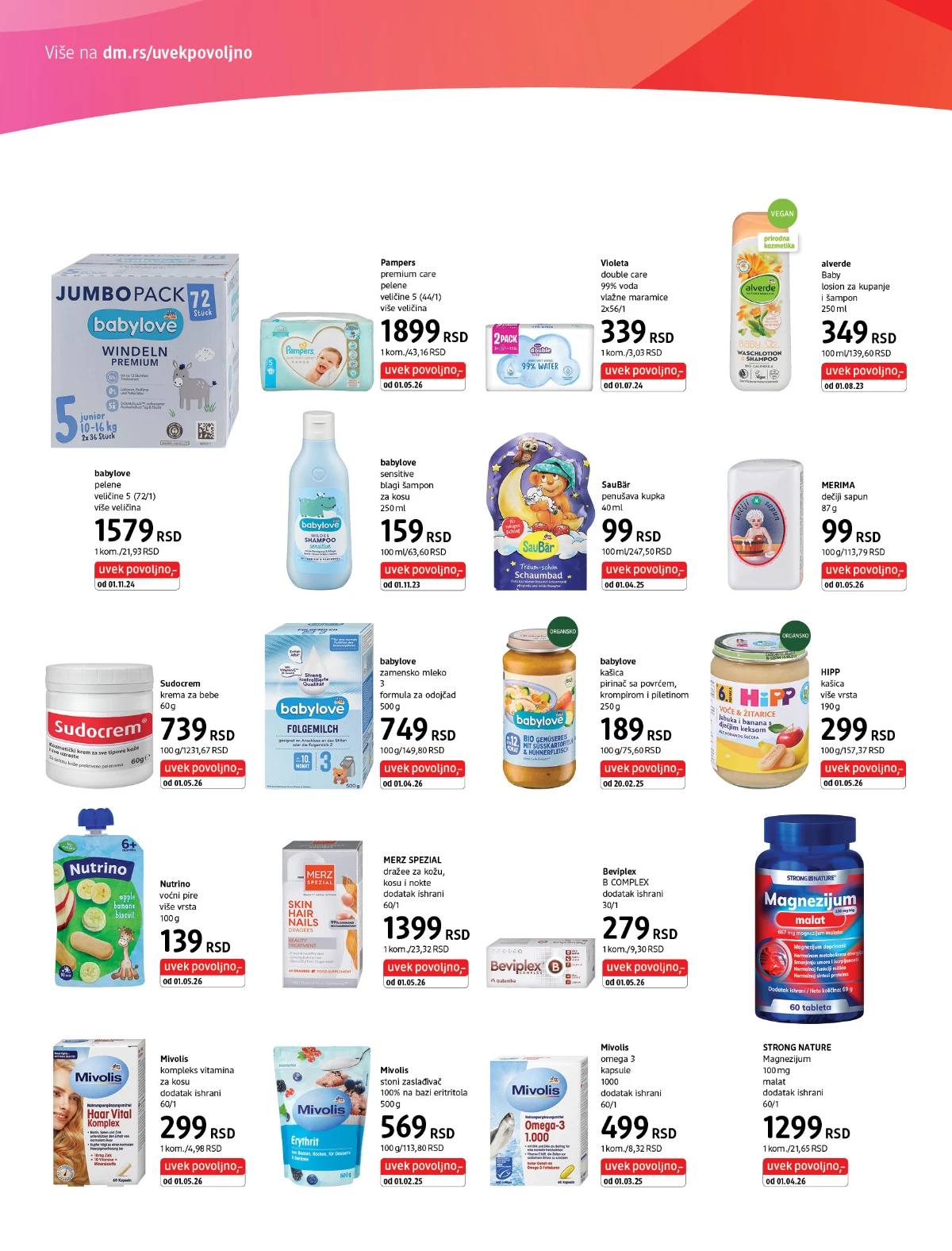 dm Uvek povoljno katalog strana 6 – pelene, vlažne maramice, baby nega, kašice, vitamini i suplementi do 31.05.2026