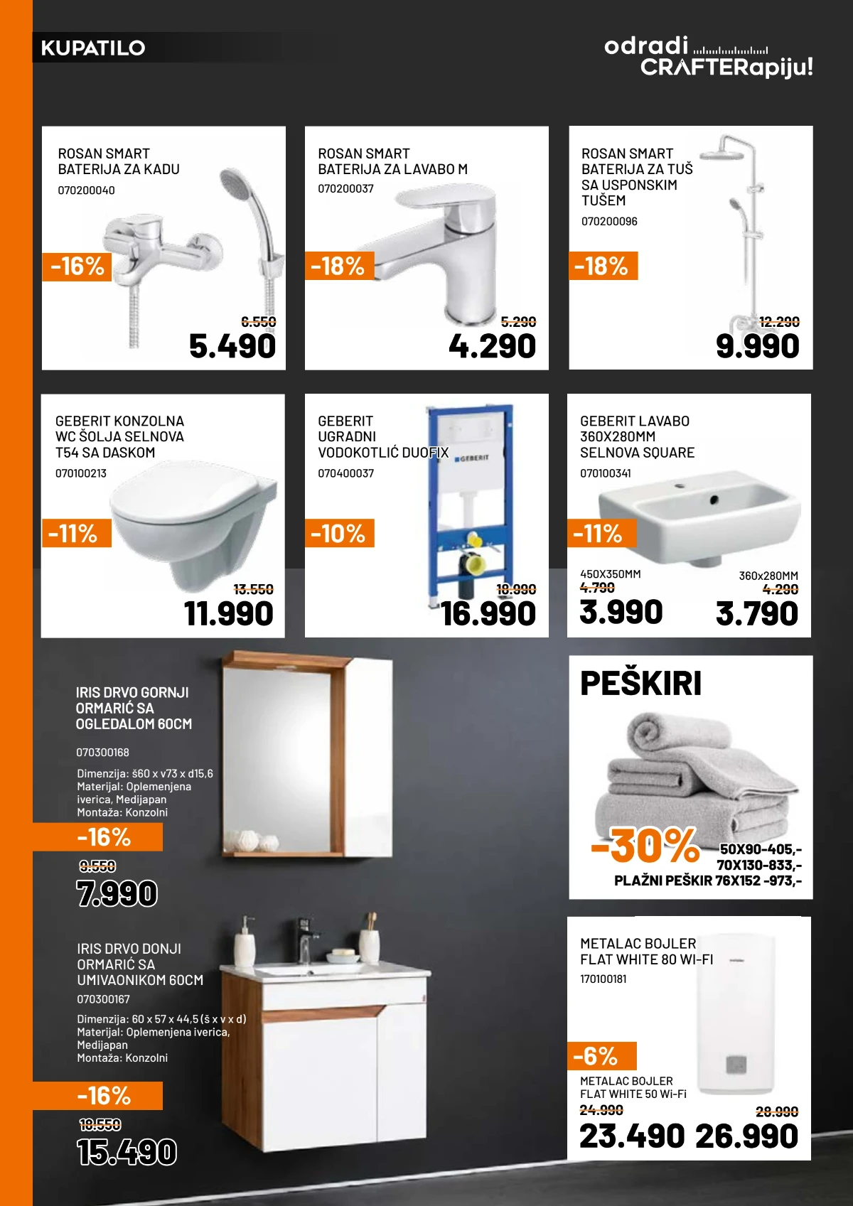 Crafter jun 2026 kupatilski nameštaj baterije i sanitarije