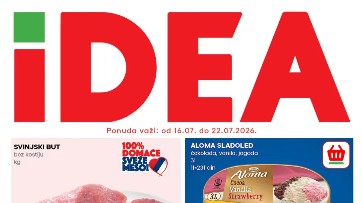 IDEA katalog 16.07. do 22.07.2026. – nedeljna akcija sa popustima do 53% na prehranu, piće, meso i proizvode za domaćinstvo