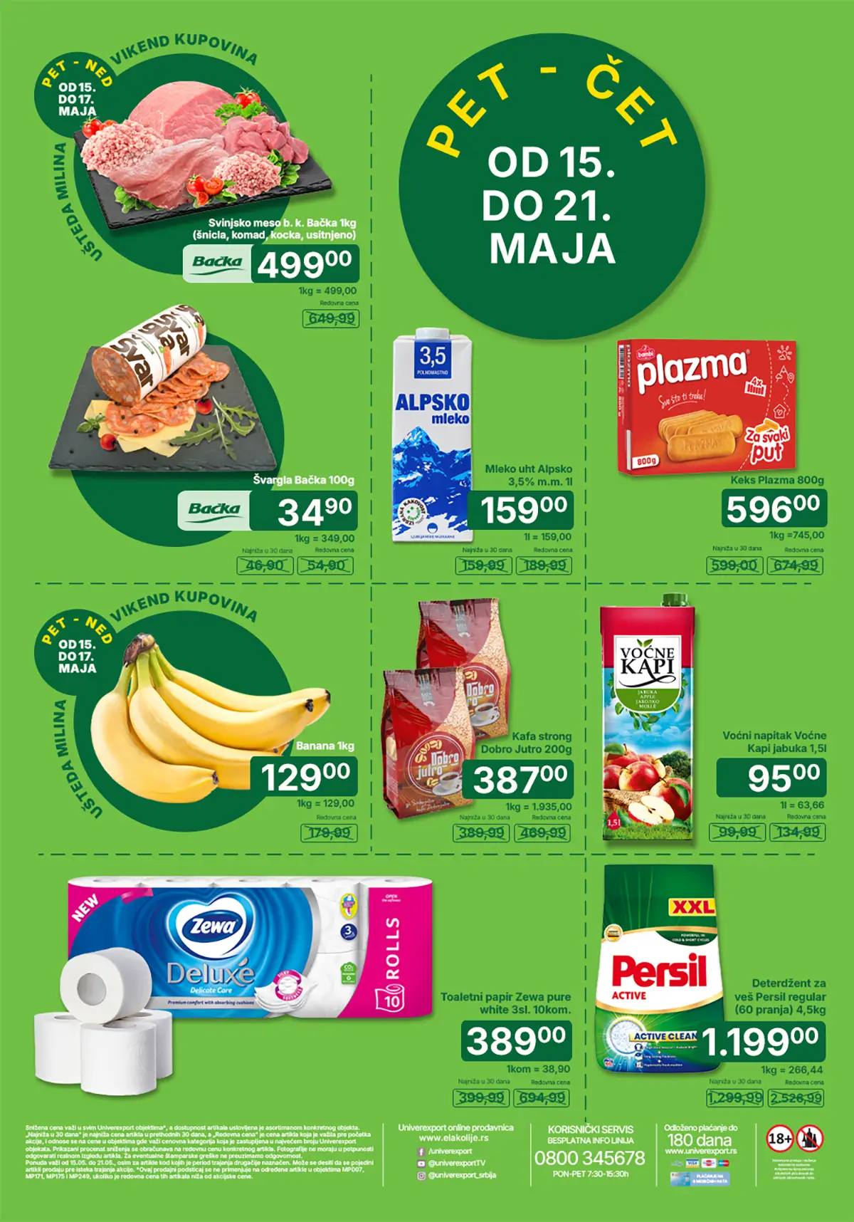 Univerexport akcija 15 do 21 maja 2026 svinjsko meso Plazma Persil i prehrana po nižim cenama
